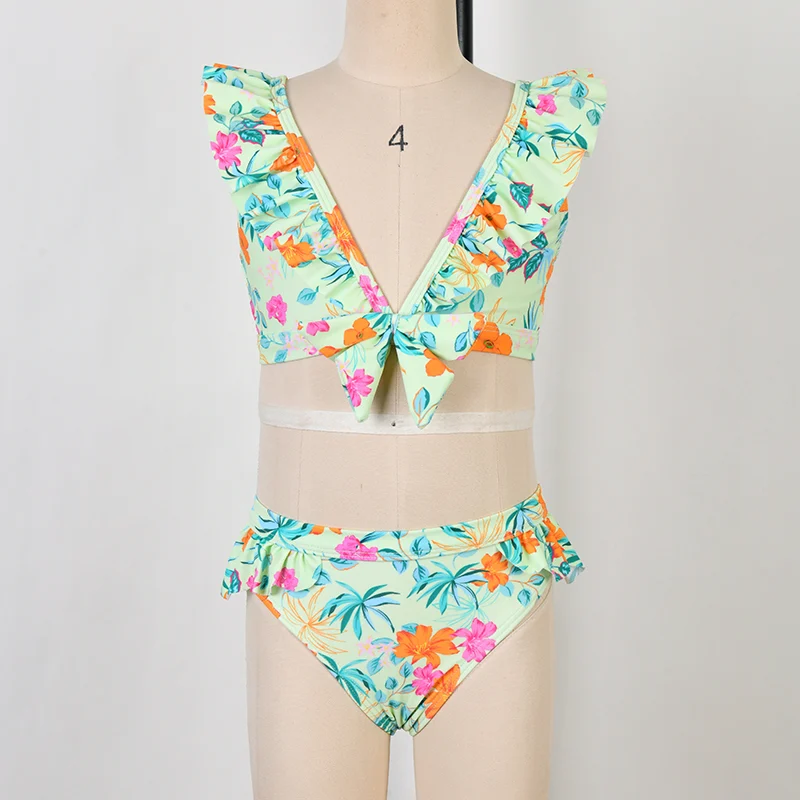 Girls Floral Top and Bottom Bikini Set
