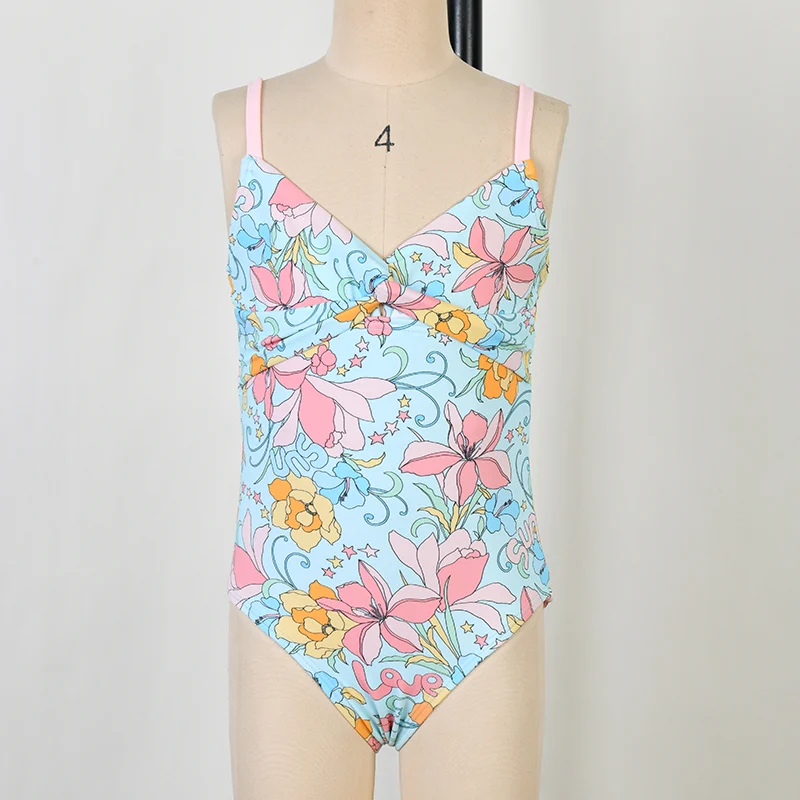 Girls' Floral Twisted Front One Piece Swimsuit