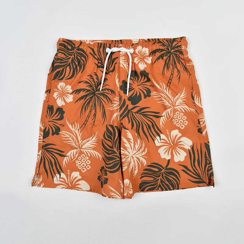Orange Leaves Printed Board Shorts